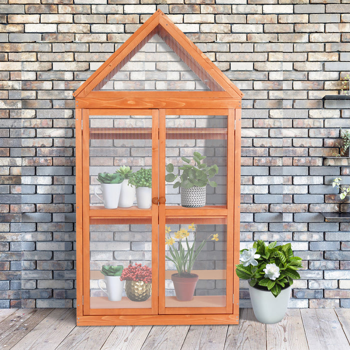 MCombo Greenhouse Cold Frame Wooden Garden Raised Flower Planter Shelf with Hard Translucent PC Protection, 0800