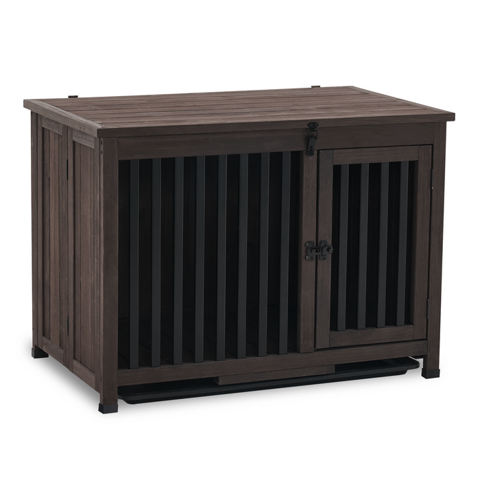 Mcombo Wooden Dog Crate Furniture End Table with Door, No Assembly Portable Foldable Pet Crate Dog Kennel Indoor with Removable Tray