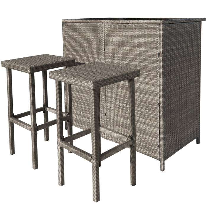 MCombo Patio Bar Set,Wicker Outdoor Table and 2 Stools,3 Piece Patio Furniture with Storage for Poolside,Backyard,Garden,Porches 6085-1201