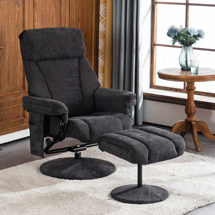 MCombo Recliner with Ottoman, Reclining Chair with Massage, Chenille Fabric Swivel Recliner Chairs for Living Room 4828