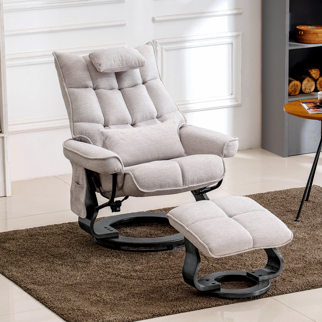 MCombo Swivel Recliner with C Chenille TV Upholstered Massage Ottoman