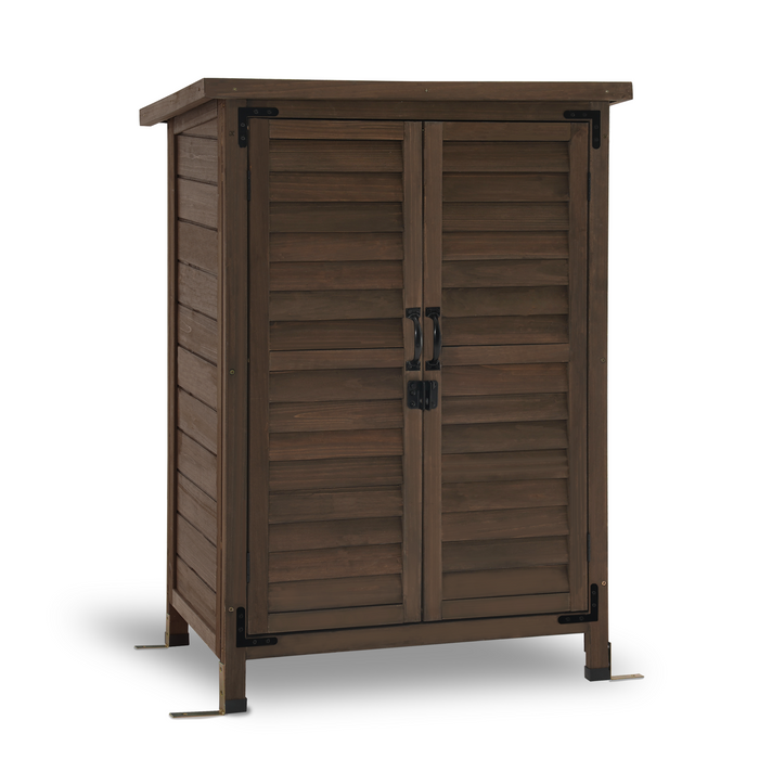 Mcombo Outdoor Wood Storage Cabinet, Small Size Garden Wooden Tool Shed with Double doors, Outside Tools Cabinet for Backyard (24.6”x 18.3”x38.2”) 6059-0985CR