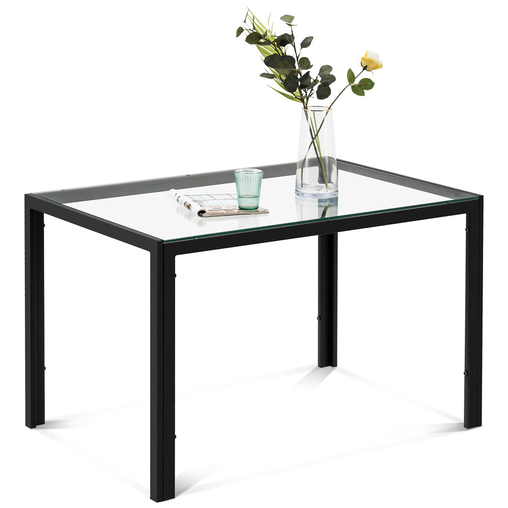Mcombo Dining Room Table Rectangular Glass, Outdoor Black Dining Tables for 4/6, Space Saving Patio Kitchen Tables, 48 inch  6090-5202