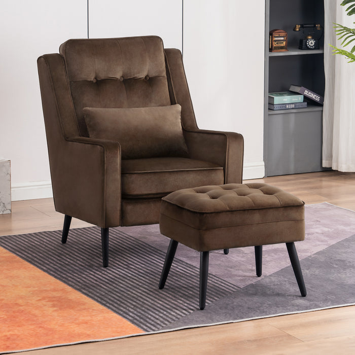 MCombo Modern Accent Club Chair with Ottoman, Velvet Upholstered with Black Metal Legs, Armchair with Lumbar Pillow for Living Room 4278