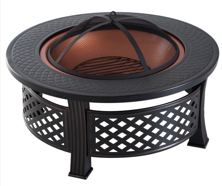 Mcombo 32" Metal Fire Pit Round Table Backyard Patio Terrace Fire Bowl Heater/BBQ/Ice Pit with Charcoal Rack Waterproof Cover 0034, Black