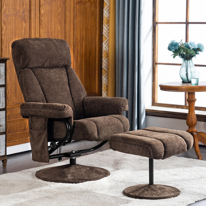 MCombo Recliner with Ottoman, Reclining Chair with Massage, Chenille Fabric Swivel Recliner Chairs for Living Room 4828