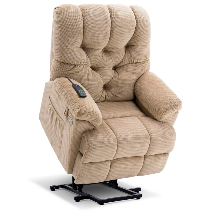 Mcombo Electric Power Lift Recliner Chair with Extended Footrest for Elderly People, 3 Positions, Wide Legrest, Hand Remote Control, USB Ports, 2 Side Pockets, Fabric 7575