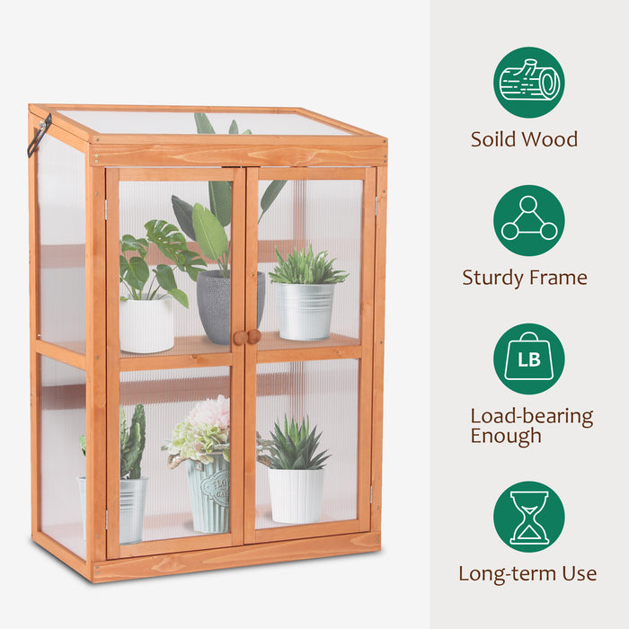 MCombo Greenhouse Wooden Cold Frame Greenhouse, Garden Portable Mini Greenhouse Cabinet, Raised Flower Planter Shelf Protection for Outdoor Indoor Use, 0760