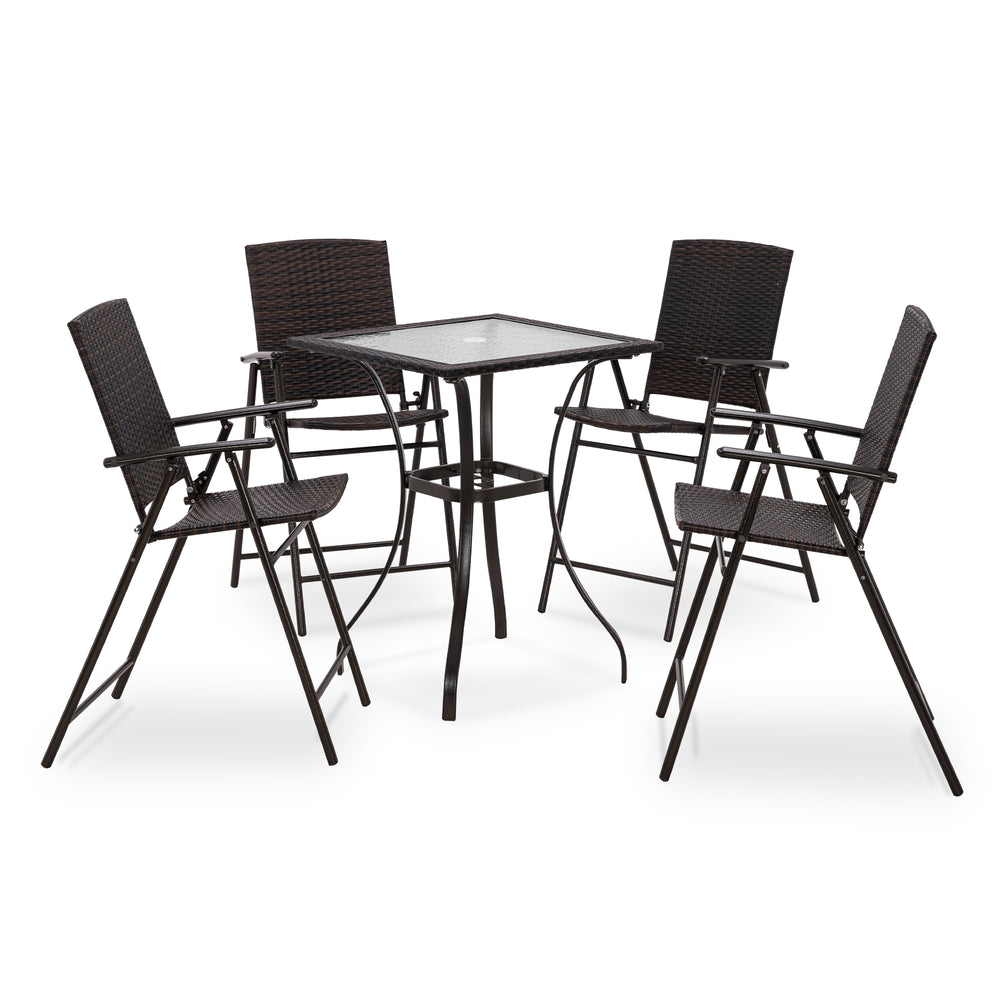 MCombo Wicker Patio Dining Set, 5 Pieces Outdoor Patio Furniture Set Table and Wicker Folding Chairs for Garden, Backyard, Bistro and Deck 6084-DS86-BK