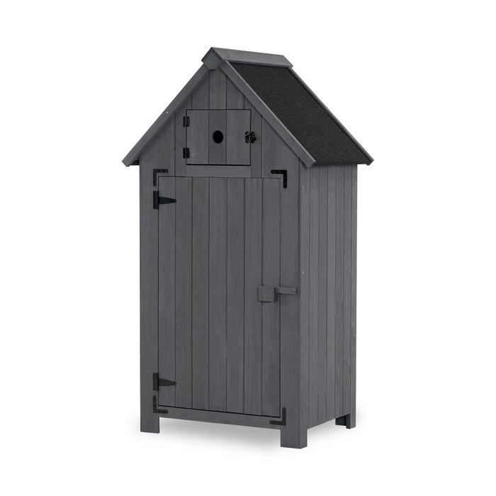 Mcombo Outdoor Wood Storage Cabinet, Small Size Garden Shed with Door and Shelves, Outside Tools Cabinet for Patio (30.3”x21.5”x56”) 0733