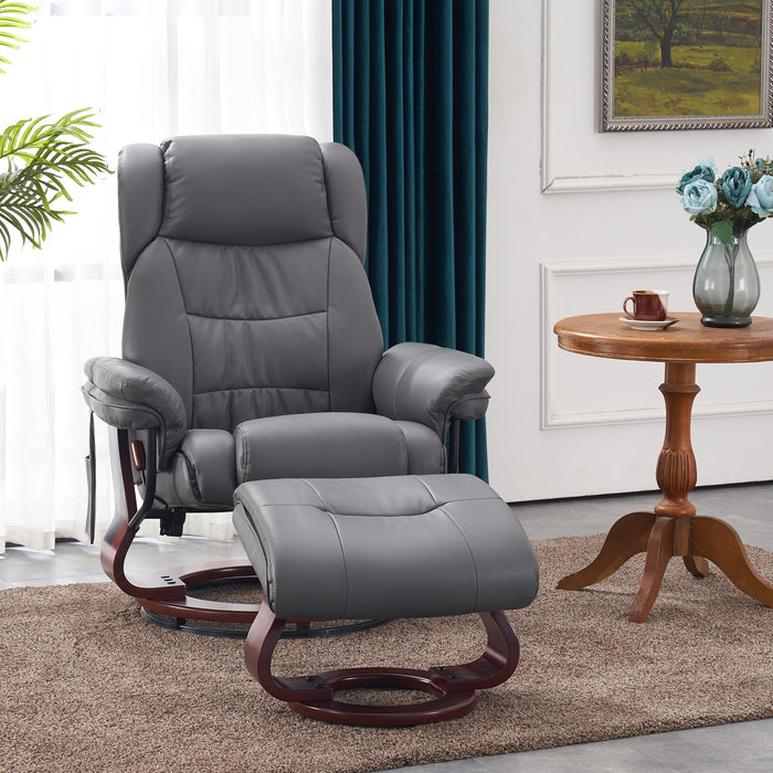 Mcombo Swivel Recliners with Ottoman, Vibration Massage TV Chairs with Side Pocket, Faux Leather Ergonomic Lounge Chair for Living Room Bedroom 4734