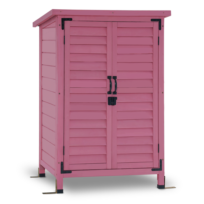 MCombo Outdoor Wood Storage Cabinet, Small Size Garden Wooden Tool Shed with Double doors, Outside Tools Cabinet for Backyard (24.6”x 18.3”x38.2”) 0985