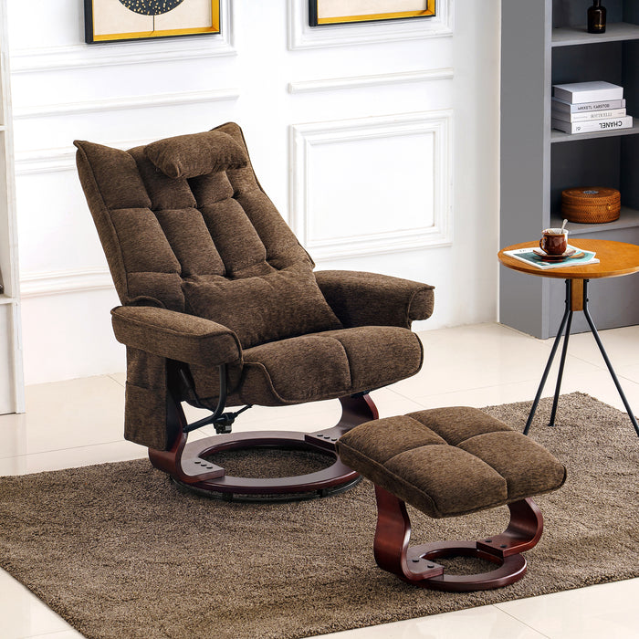 MCombo Swivel Recliner with Ottoman, Massage TV Chairs with Neck Pillow and Side Pocket for Living Reading Room, Chenille Fabric 4188
