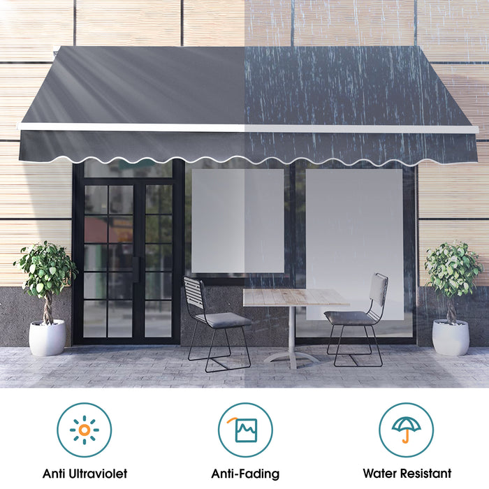 MCombo 13x8 10x8 12x10 FT Manual Retractable Patio Window Awning Commercial Grade - Quality 100% 280G Polyester Sunshade Shelter Outdoor Canopy Aluminum Frame
