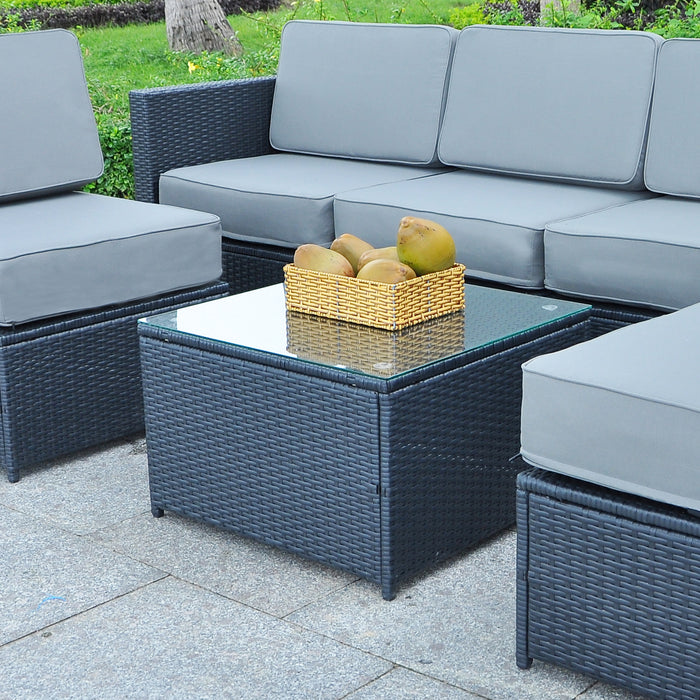 Mcombo Outdoor Patio Rattan Wicker Sofa Black Coffee Table Garden Sectional Set with desk 6085-1005TT