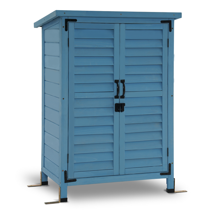 MCombo Outdoor Wood Storage Cabinet, Small Size Garden Wooden Tool Shed with Double doors, Outside Tools Cabinet for Backyard (24.6”x 18.3”x38.2”) 0985