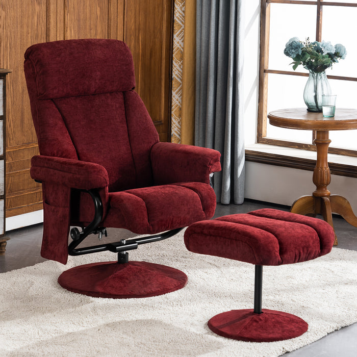 MCombo Recliner with Ottoman, Reclining Chair with Massage, Chenille Fabric Swivel Recliner Chairs for Living Room 4828