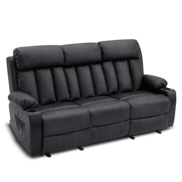 Mcombo Leather Power Loveseat Recliner, Electric Reclining Loveseat Sofa with Heat and Massage, Cup Holders, USB Charge Port for Living Room 6075/ 6095(with Console)