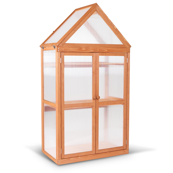 MCombo Greenhouse Cold Frame Wooden Garden Raised Flower Planter Shelf with Hard Translucent PC Protection, 0800