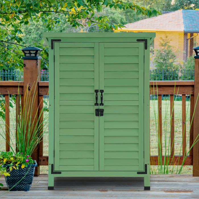 MCombo Outdoor Wood Storage Cabinet, Small Size Garden Wooden Tool Shed with Double doors, Outside Tools Cabinet for Backyard (24.6”x 18.3”x38.2”) 0985