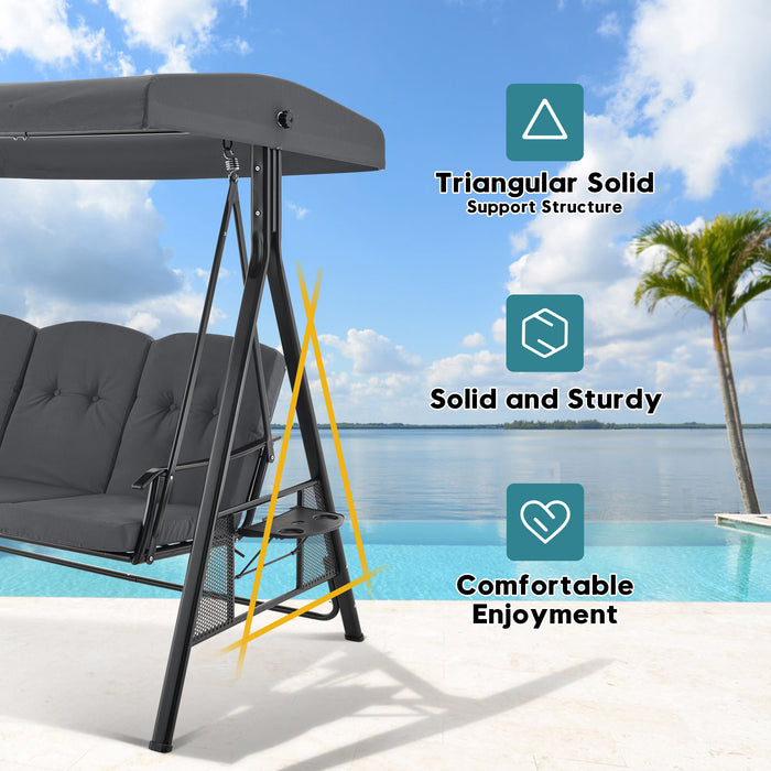 Mcombo 3 Seat Patio Swings with Canopy, Outdoor Porch Swing Chair with Stand, Adjustable Canopy Swing Sets for Backyard, Poolside, Balcony 4092