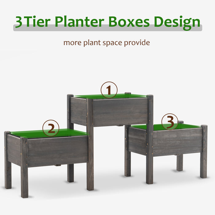 MCombo Raised Garden Bed, 3 Tier Outdoor Wood Elevated Planter Box Kit, Raised Garden Boxes for Vegetables, Herb and Flowers, 72" x 17.7" x 31.5", 6059-0908