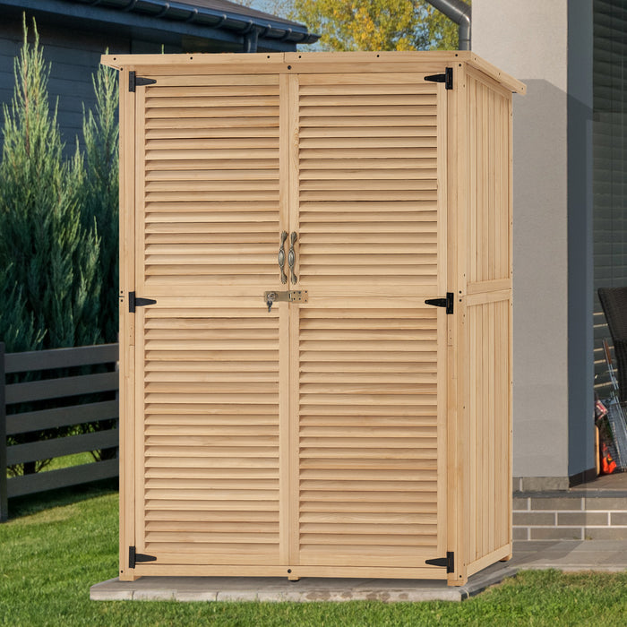 Mcombo Outdoor Wooden Storage Cabinet, Garden Tool Shed with Latch, Outside Tools Wood Cabinet with Double Doors for Patio 0709 & 0808 & 1900