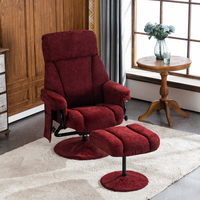 MCombo Recliner with Ottoman, Reclining Chair with Massage, Chenille Fabric Swivel Recliner Chairs for Living Room 4828