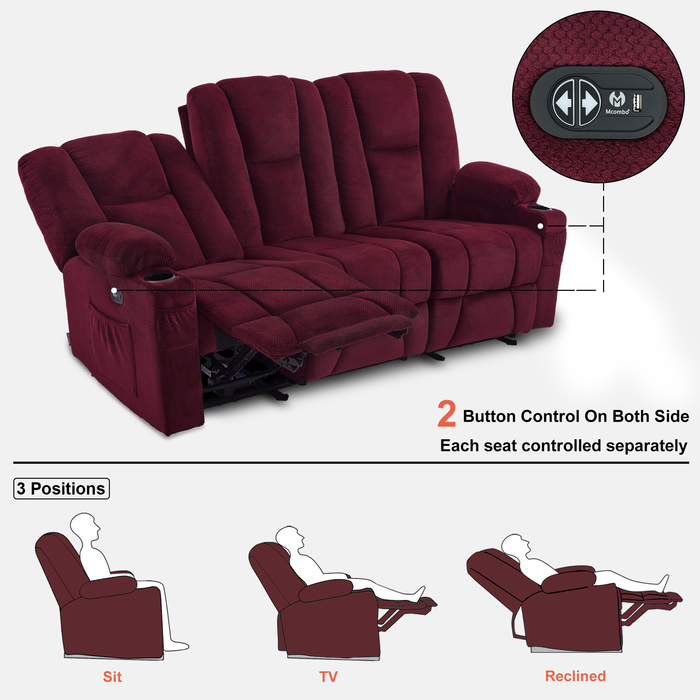 Mcombo Fabric Power Loveseat Recliner, Electric Reclining Sofa with Heat and Massage, Cup Holders, USB Charge Port for Living Room 6015/6035/6025/6045