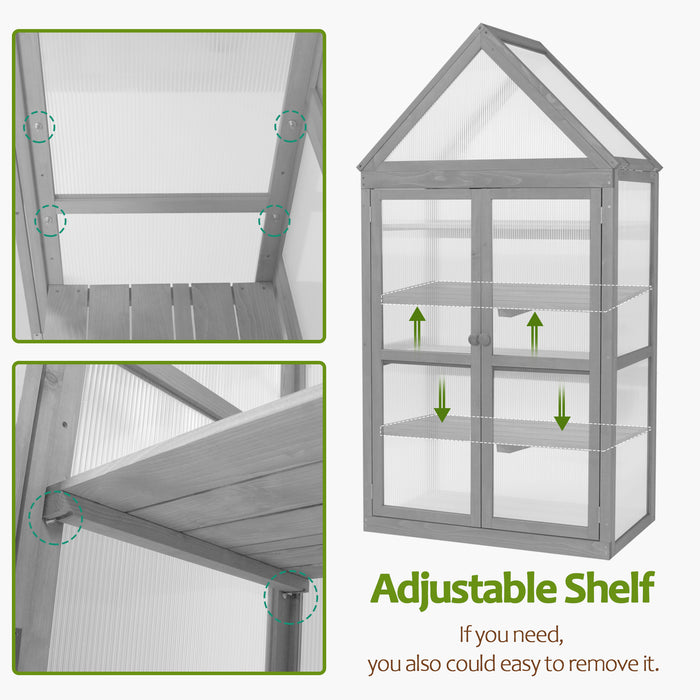 MCombo Greenhouse Cold Frame Wooden Garden Raised Flower Planter Shelf with Hard Translucent PC Protection, 0800