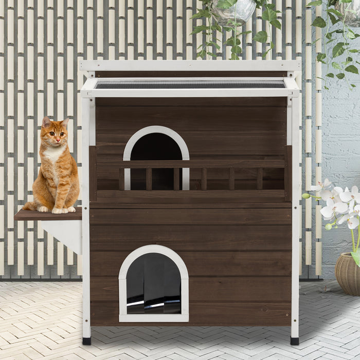 MCombo 2-Story Outdoor Cat House with Waterproof Roof, Wooden Catio Indoor Cat Enclosure with Escape Doors, Multiple Cat Shelter Feral Kitty Cage for Inside/Outside 0509