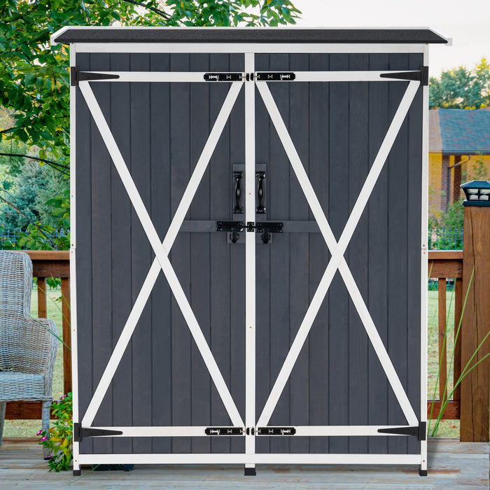 Mcombo Outdoor Storage Cabinet, Wood Garden Shed, Outside Tool Shed, Vertical Organizer Cabinet with Double Lockable Doors for Outside, Garden and Yard 6056-1400