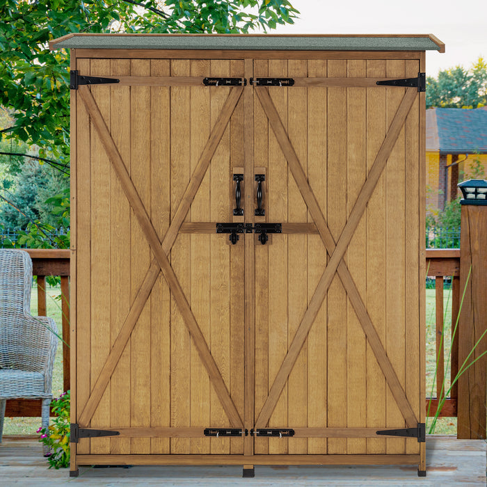 Mcombo 64 Tall Fir Wood Shed Garden Storage Shed Wood Wooden Double Locker Door