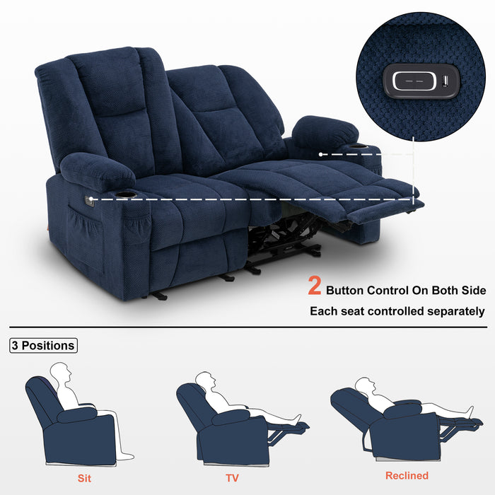 Mcombo Fabric Power Loveseat Recliner, Electric Reclining Sofa with Heat and Massage, Cup Holders, USB Charge Port for Living Room 6015/6035/6025/6045