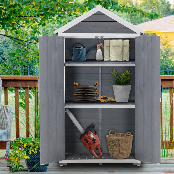 Mcombo Outdoor Storage Cabinet, Garden Wood Tool Shed, Outside Wooden Shed Closet with Shelves and Latch for Yard, Patio, Deck and Porch 6056-1000