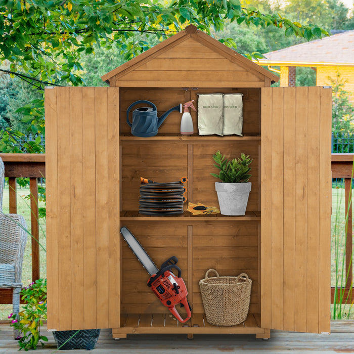 Mcombo Outdoor Storage Cabinet, Garden Wood Tool Shed, Outside Wooden Shed Closet with Shelves and Latch for Yard, Patio, Deck and Porch 6056-1000