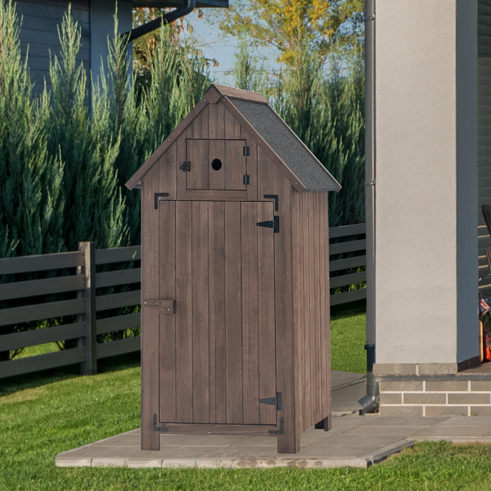 Mcombo Small Outdoor Wood Storage Cabinet, Little Garden Wooden Tool Shed with Latch, Outside Waterproof Tool Cabinet 0701