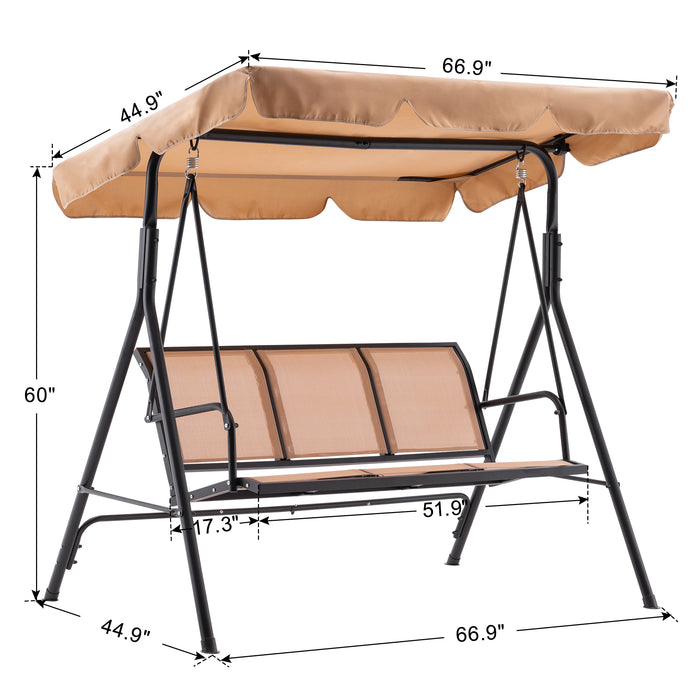 Mcombo Outdoor Patio Canopy Swing Chair 3-Person, Steel Frame Textilence Seats Swing Glider, 4507