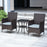 Mcombo 3 Pieces Patio Furniture Set Outdoor Wicker Rattan Dining Chairs Porch Backyard Bistro Brown Lawn Conversation Sofa Set With Gray Cushion and Glass top Table 6081-DC03-BR