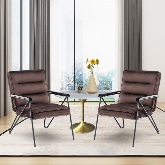 MCombo Accent Chair with Ottoman, Velvet Modern Tufted Curved Backrest Club Chair, Upholstered Leisure Chairs with Metal Legs for Bedroom Living Room 4750/4747