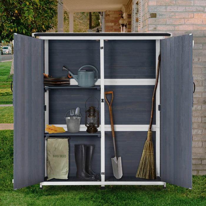 Mcombo Outdoor Wood Storage Cabinet, Small Size Garden Wooden Tool Shed with Double Doors, Outside Tools Cabinet for Backyard