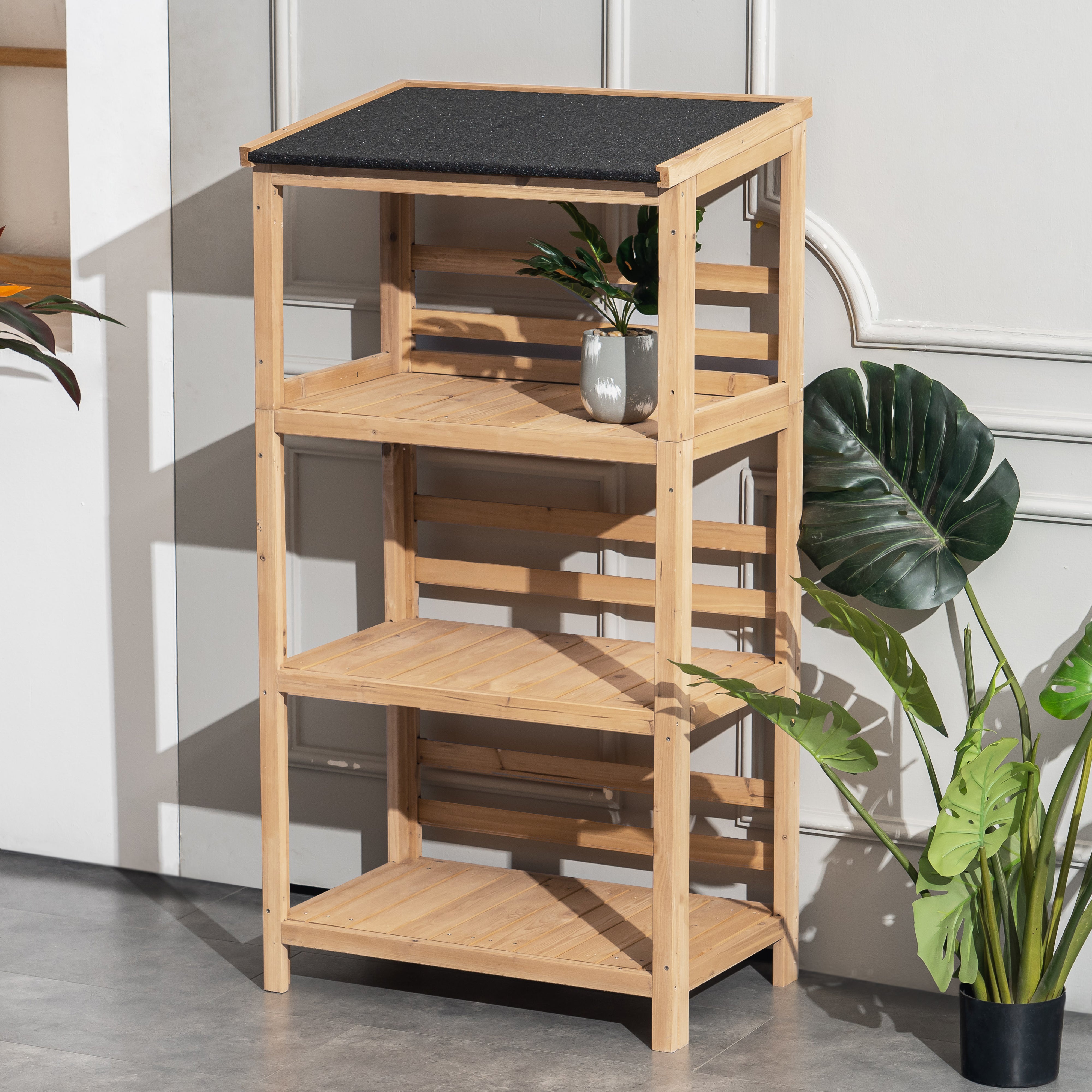 Outdoor Wood Garden Shelf with Roof, 1333