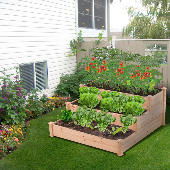 Mcombo 3 Tier Raised Garden Bed, Wooden Elevated Planter Kit for Vegetables, Herbs, and Flowers in Outdoor Indoor, Patio, Garden, Backyard, Balcony, 47" x 47" x 22", 6059-0355