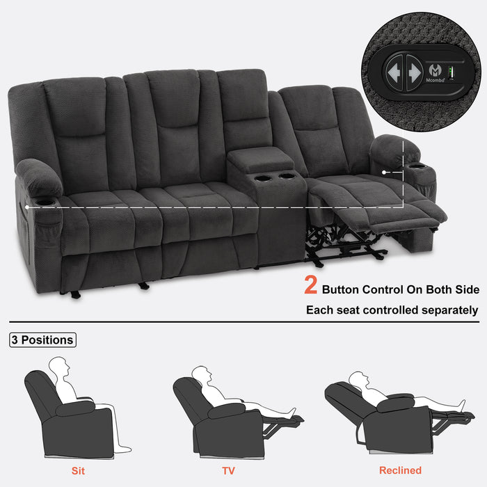 Mcombo Fabric Power Loveseat Recliner, Electric Reclining Sofa with Heat and Massage, Cup Holders, USB Charge Port for Living Room 6015/6035/6025/6045