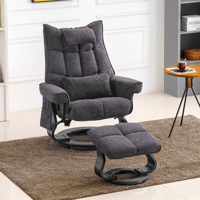 MCombo Swivel Recliner with Ottoman, Chenille Upholstered Massage TV C