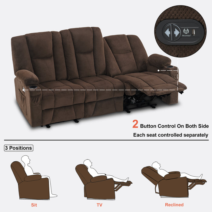 Mcombo Fabric Power Loveseat Recliner, Electric Reclining Sofa with Heat and Massage, Cup Holders, USB Charge Port for Living Room 6015/6035/6025/6045