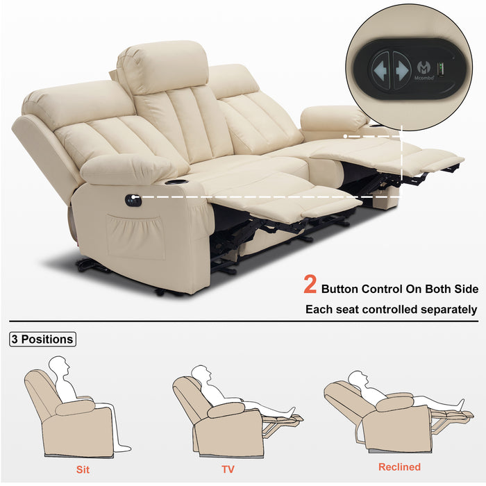 Mcombo Leather Power Loveseat Recliner, Electric Reclining Loveseat Sofa with Heat and Massage, Cup Holders, USB Charge Port for Living Room 6075/ 6095(with Console)