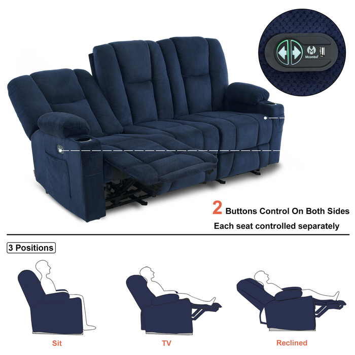 Mcombo Fabric Power Loveseat Recliner, Electric Reclining Sofa with Heat and Massage, Cup Holders, USB Charge Port for Living Room 6015/6035/6025/6045