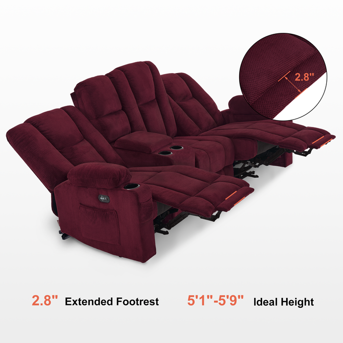 Mcombo Fabric Power Loveseat Recliner, Electric Reclining Sofa with Heat and Massage, Cup Holders, USB Charge Port for Living Room 6015/6035/6025/6045