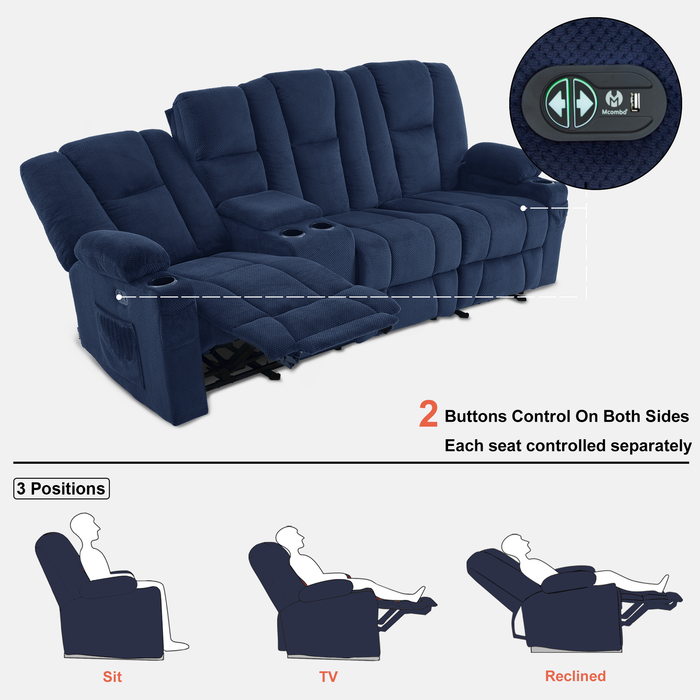 Mcombo Fabric Power Loveseat Recliner, Electric Reclining Sofa with Heat and Massage, Cup Holders, USB Charge Port for Living Room 6015/6035/6025/6045